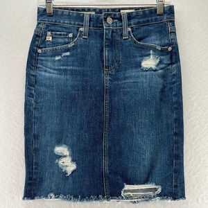 Adriano Goldschmied Skirt Size 24 The Erin Pencil Distressed Slit Denim Blue